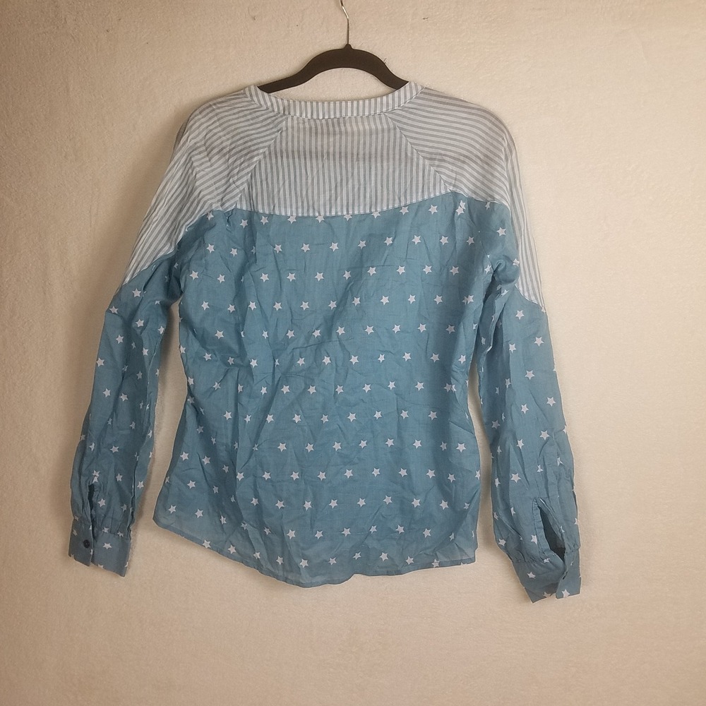 Cruel Denim Button Down Blouse Womens M Blue Star Stripe Excellent Mixed Media - Picture 2 of 4